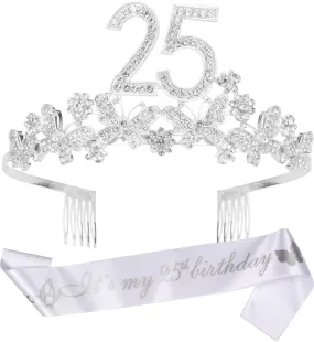 25th Birthday Gifts for Women, 25th Birthday Tiara and Sash, Its My 25th Birthday Sash