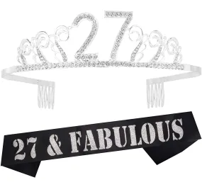 27th Birthday Gifts for Women, 27th Birthday Tiara and Sash Silver, HAPPY 27th Birthday