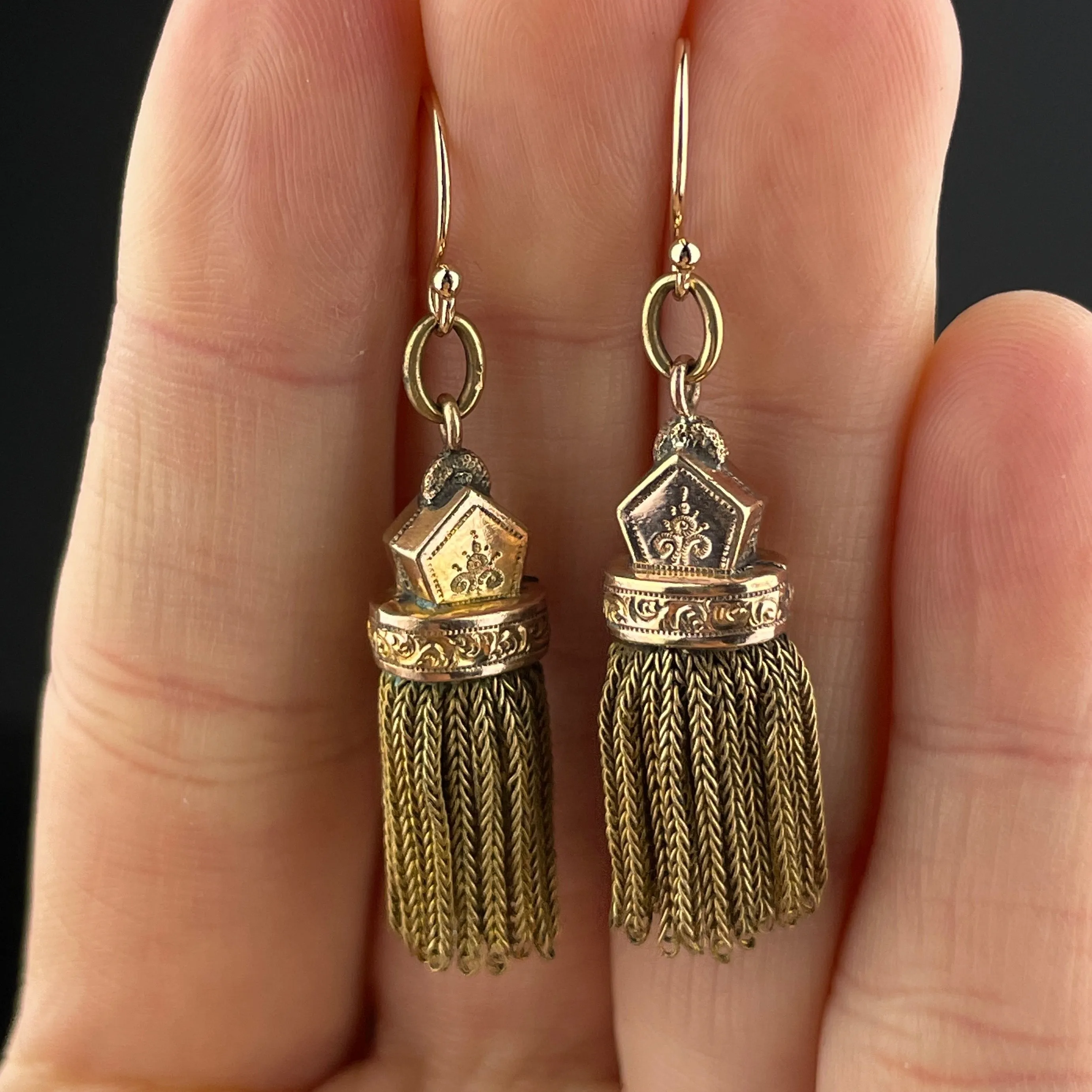 2nd Payment Antique Albertina 14K Gold Watch Chain Tassel Fob Earrings