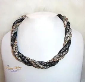 3 Tones Twisted Crystal Swarovski Element Stardust Necklace Choker Magnetic closure