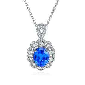 3.0 Carat Oval Lab Created Paraiba Gemstone Halo Pendant Necklace in S925 Silver Plating