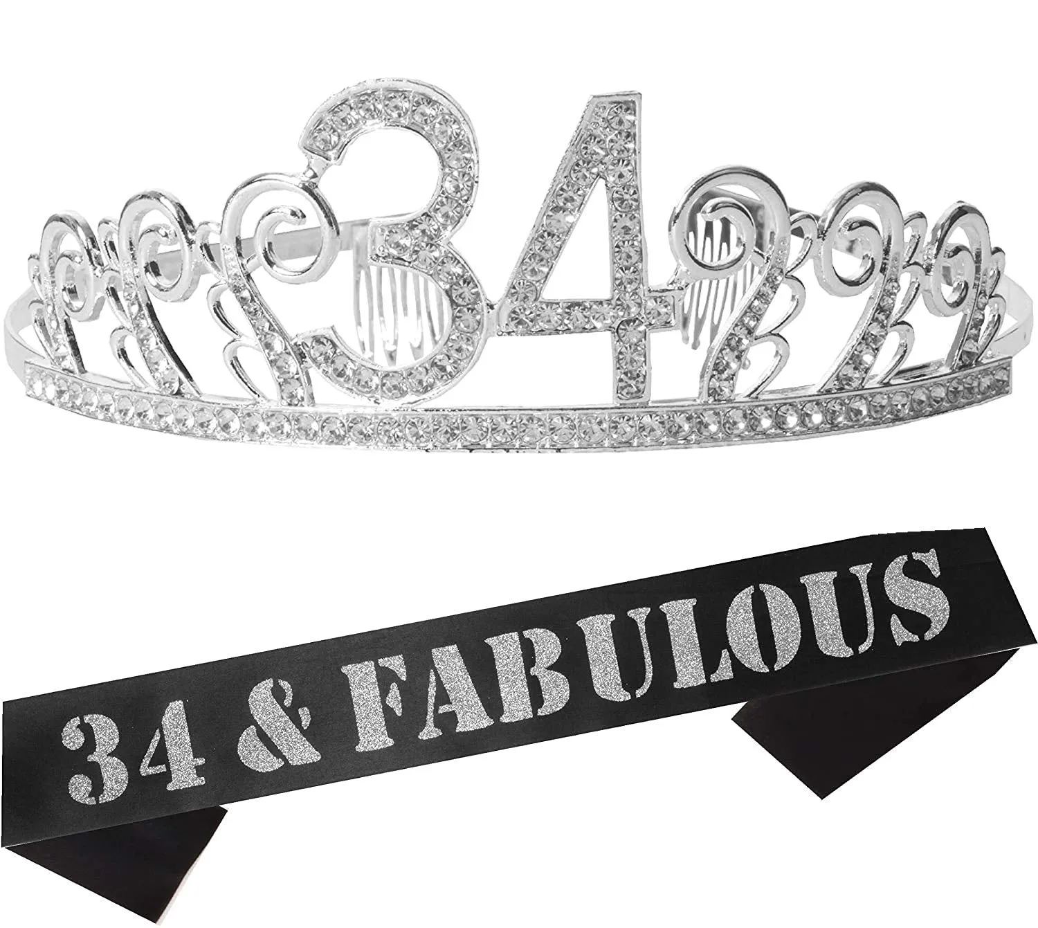 34th Birthday Gifts for Women, 34th Birthday Tiara and Sash, HAPPY 34th Birthday Party