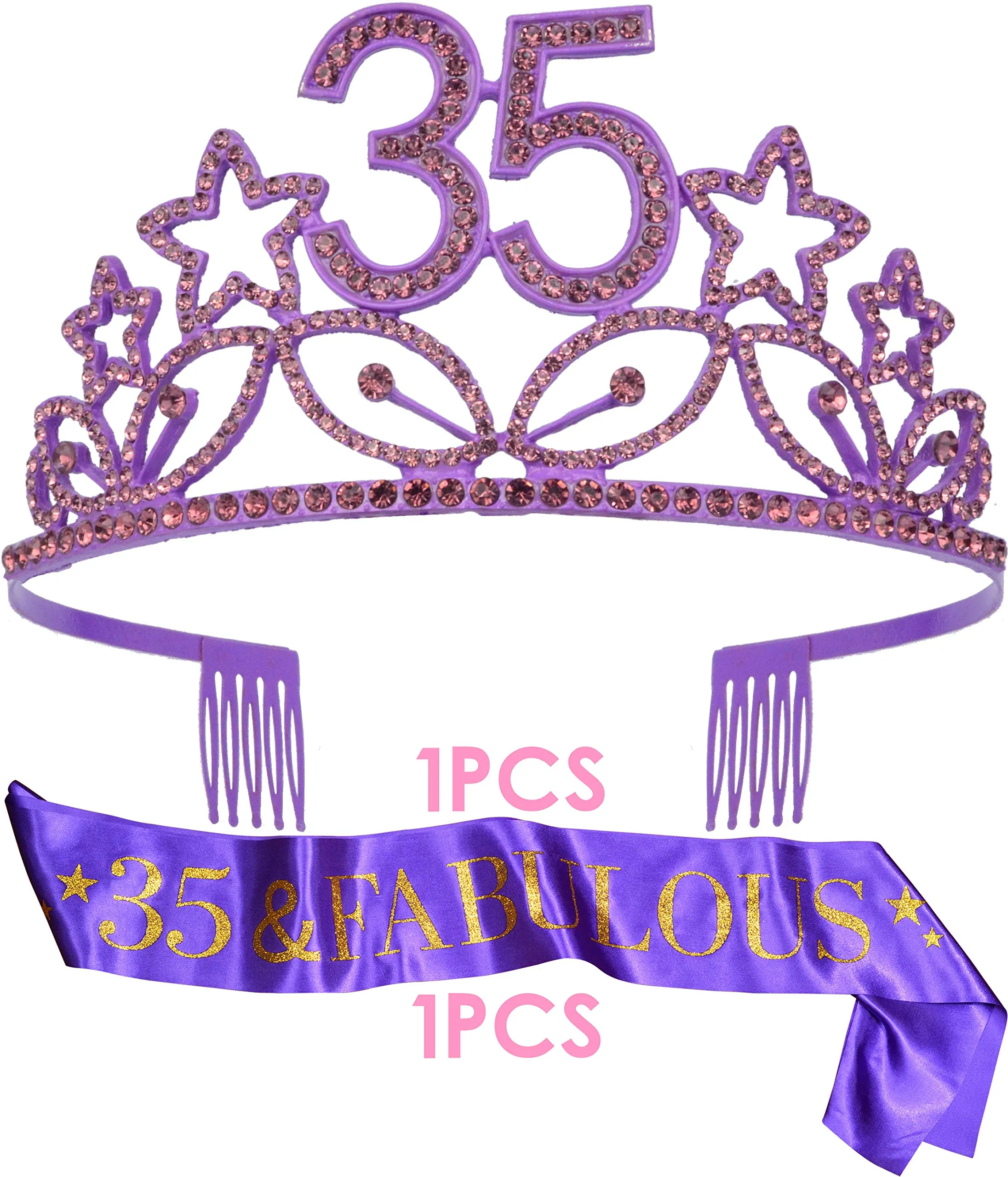 35th Birthday Gifts for Woman, 35th Birthday Tiara and Sash purple, HAPPY 35th Birthday