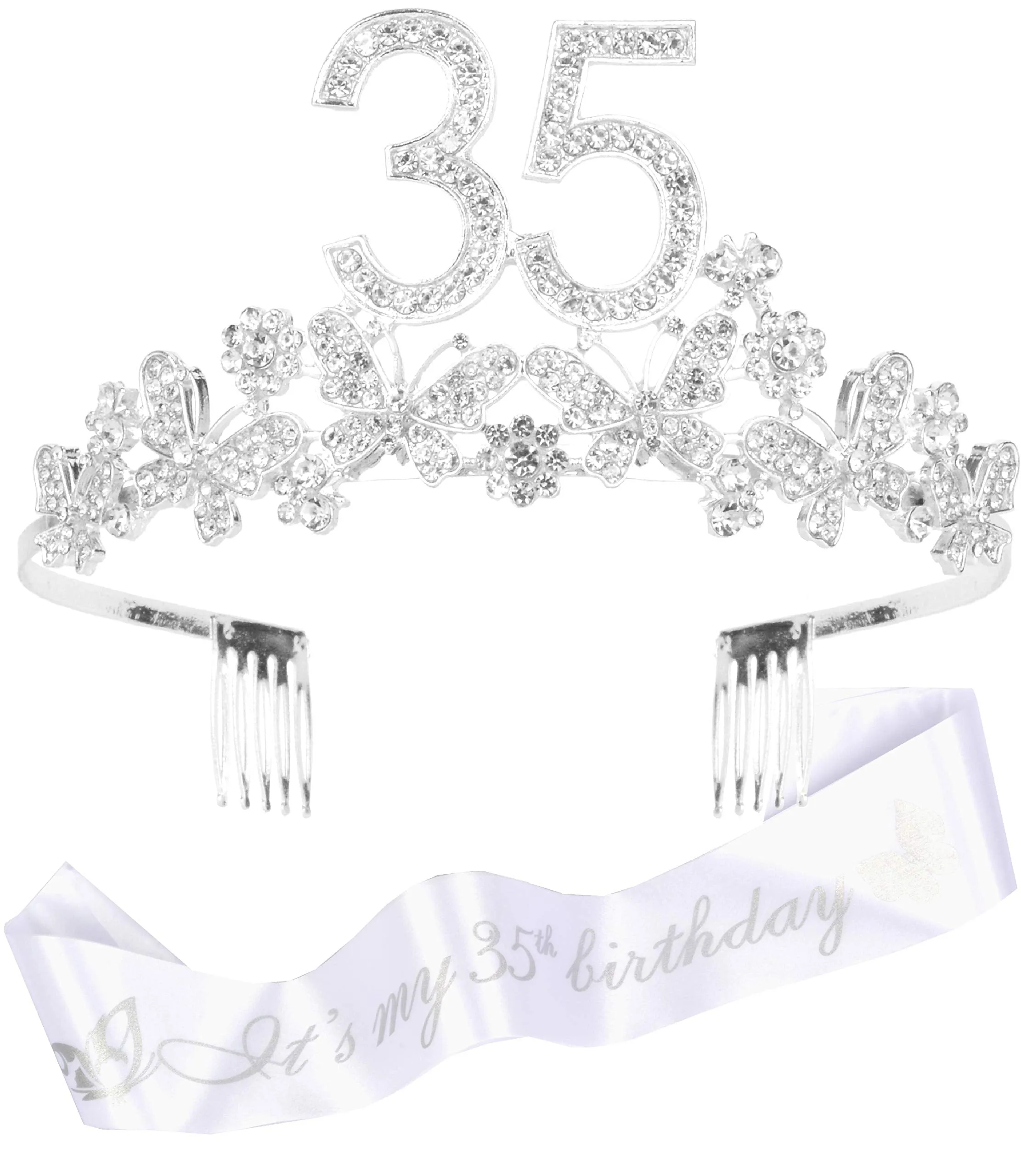 35th Birthday Gifts for Women, 35th Birthday Tiara and Sash, 35 Fabulous Sash and Crystal