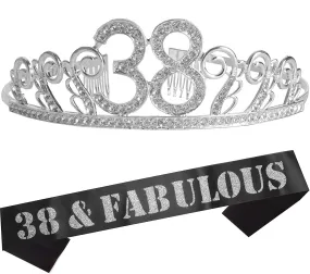 38th Birthday Gifts for Women, 38th Birthday Tiara and Sash, HAPPY 38th Birthday Party