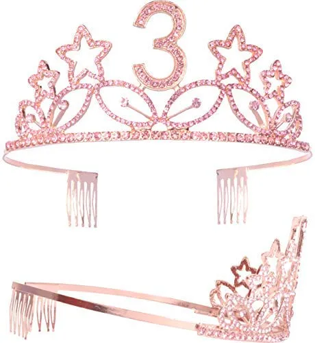 3Rd Birthday Gifts For Girls, 3Rd Birthday Tiara And Sash Pink, Happy 3Rd Birthday Party