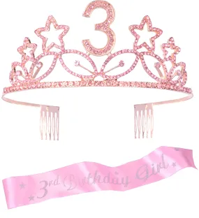 3Rd Birthday Gifts For Girls, 3Rd Birthday Tiara And Sash Pink, Happy 3Rd Birthday Party