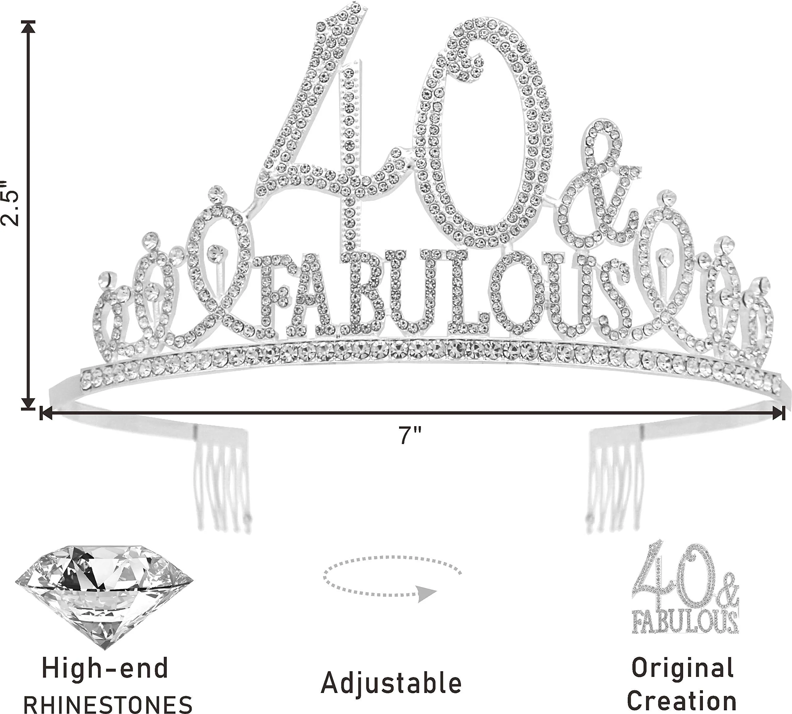 40th Birthday, 40th Birthday Tiara Silver, 40 Tiara and Sash, 40th Crown, 40th Birthday