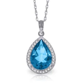 4.66 Carat 14K Solid White Gold Skin Deep Blue Topaz Diamond Necklace