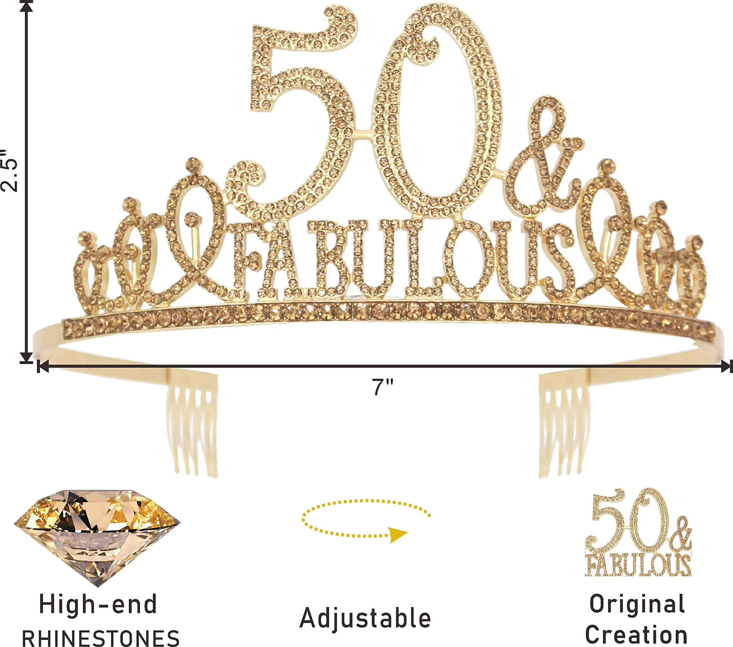 50 Birthday,50th Birthday Gifts for Women,50th Birthday Tiara Golden,50 and Fabulous,50