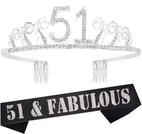 51st Birthday Gifts for Woman, 51st Birthday Tiara and Sash Silver, HAPPY 51st Birthday