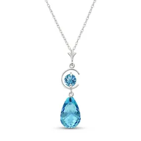 5.5 Carat 14K Solid White Gold Tomorrow We Live Blue Topaz Necklace