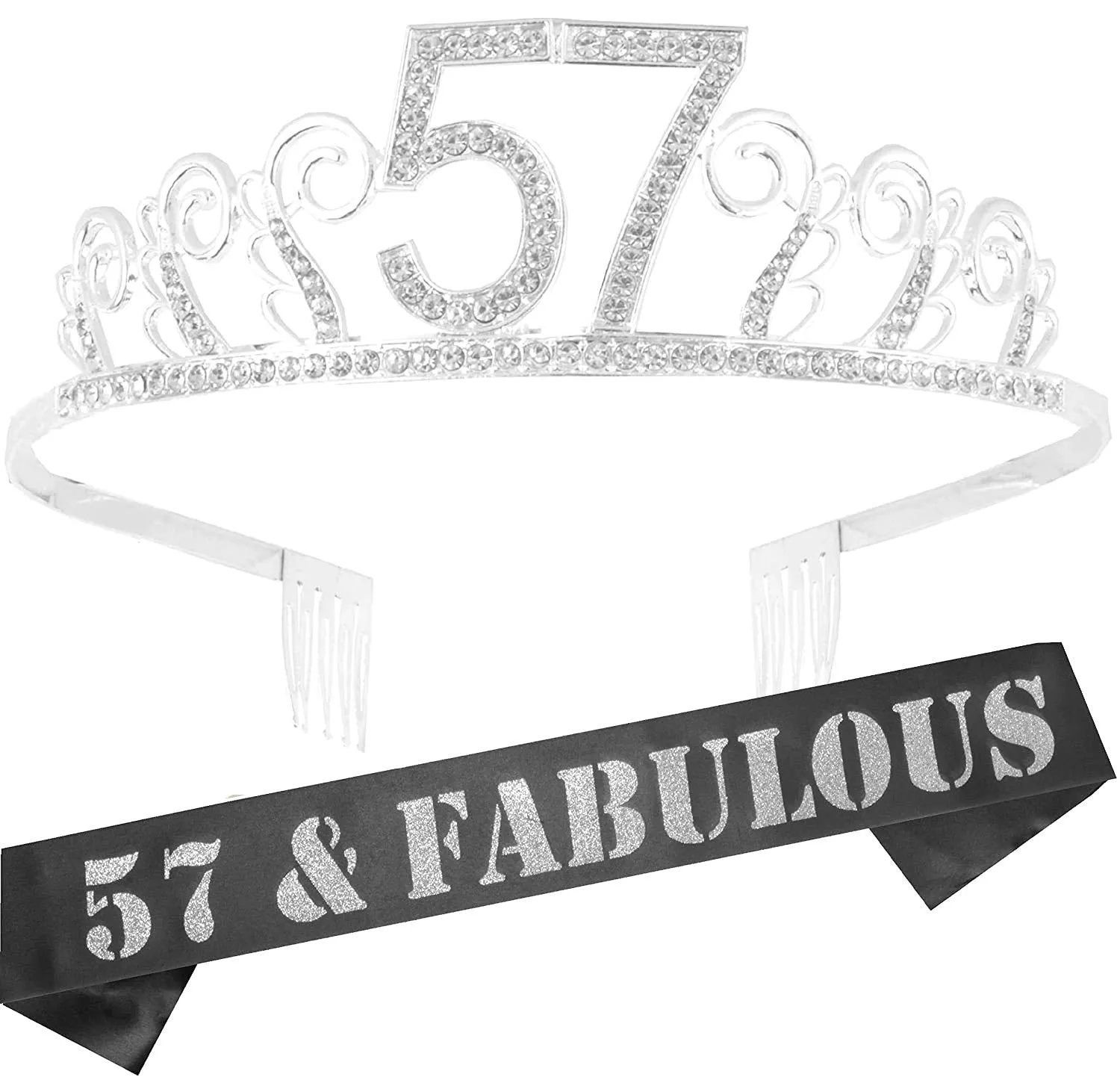 57th Birthday Gifts for Women, 57th Birthday Tiara and Sash, Happy 57th Birthday Party