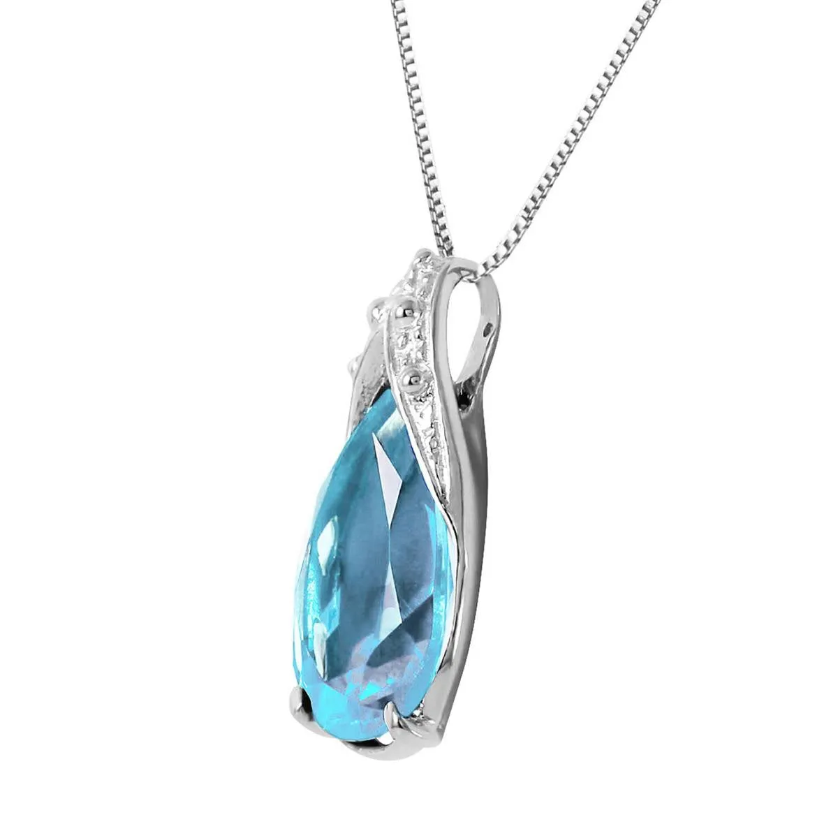 6 Carat 14K Solid White Gold Place To Stand Blue Topaz Necklace