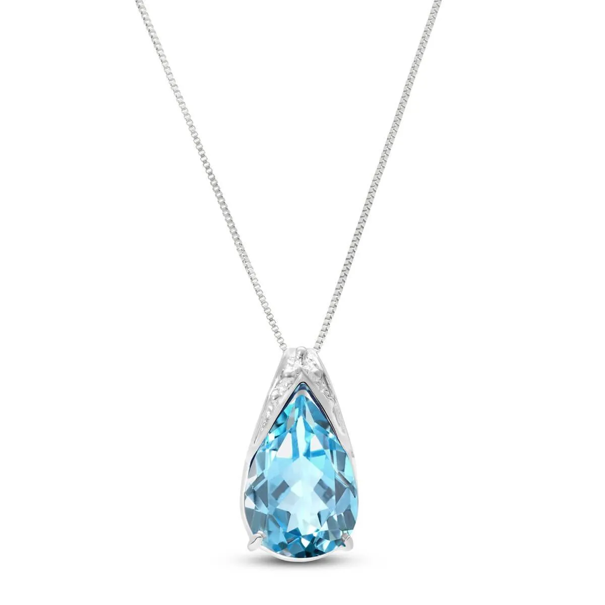 6 Carat 14K Solid White Gold Place To Stand Blue Topaz Necklace