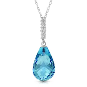 6.68 Carat 14K Solid White Gold Necklace Diamond Briolette Drop Blue Topaz