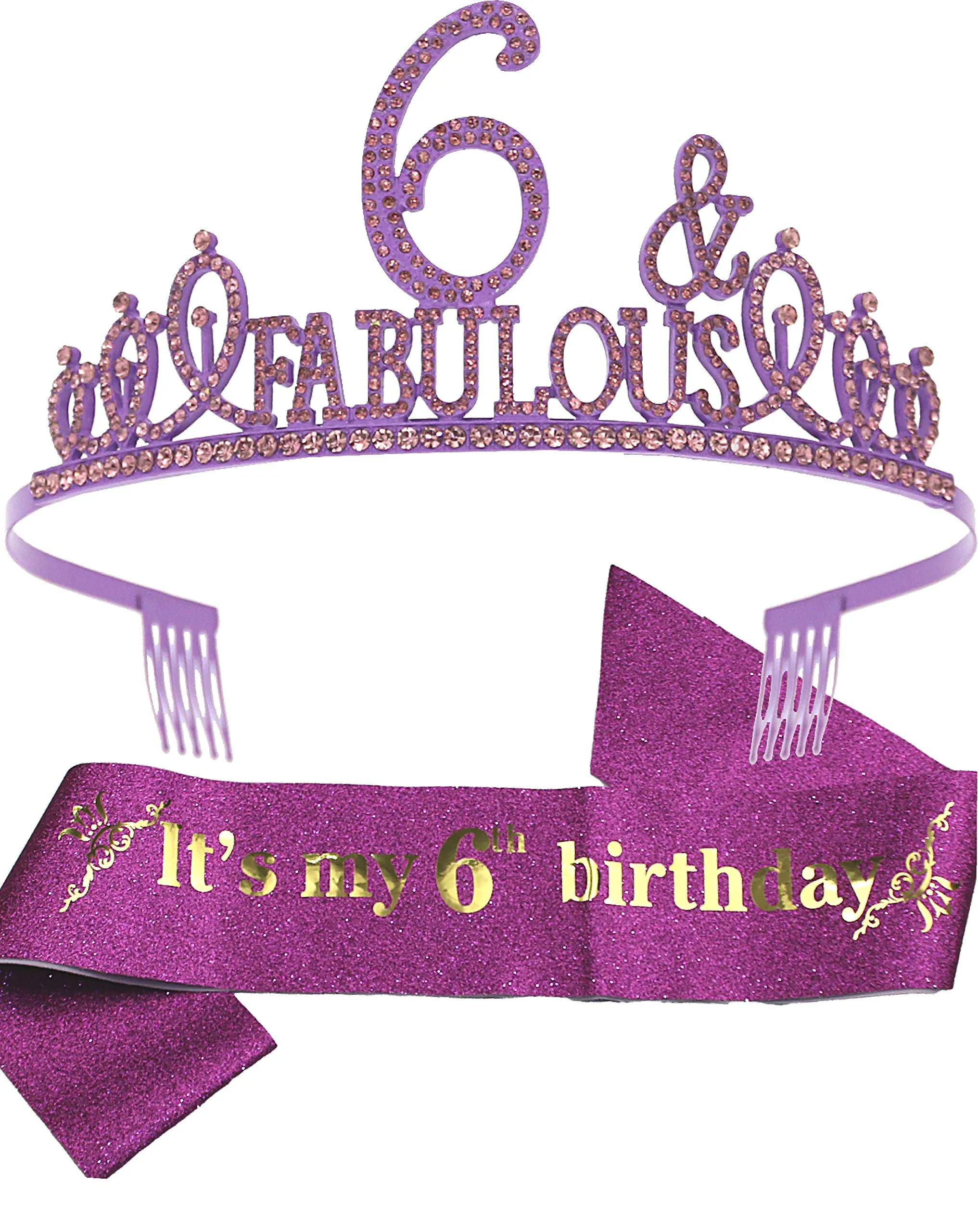 6th Birthday Gifts for Girls,6th Birthday Tiara and Sash Purple,6th Birthday Decorations