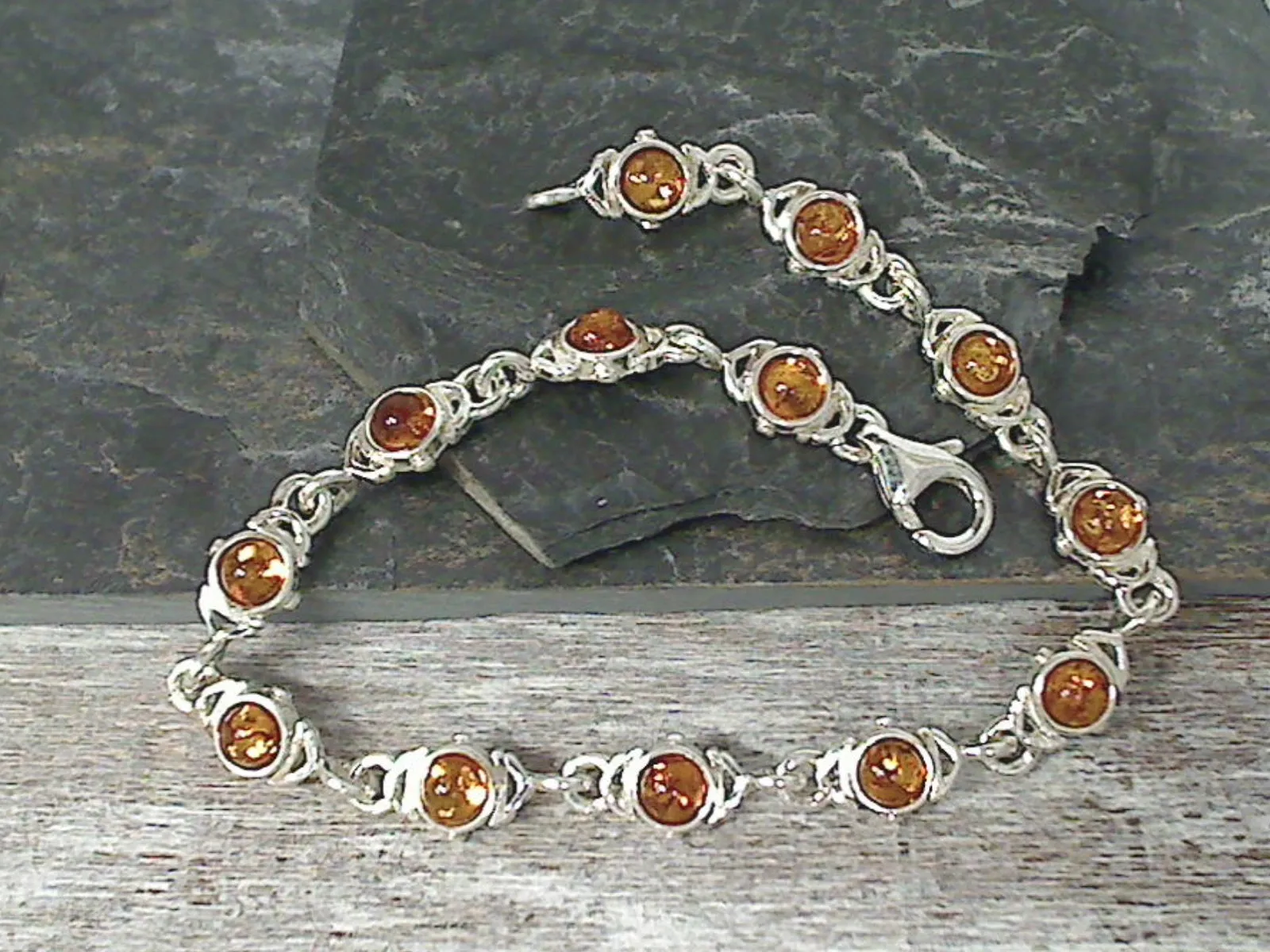 7.25" Amber, Sterling Silver Bracelet