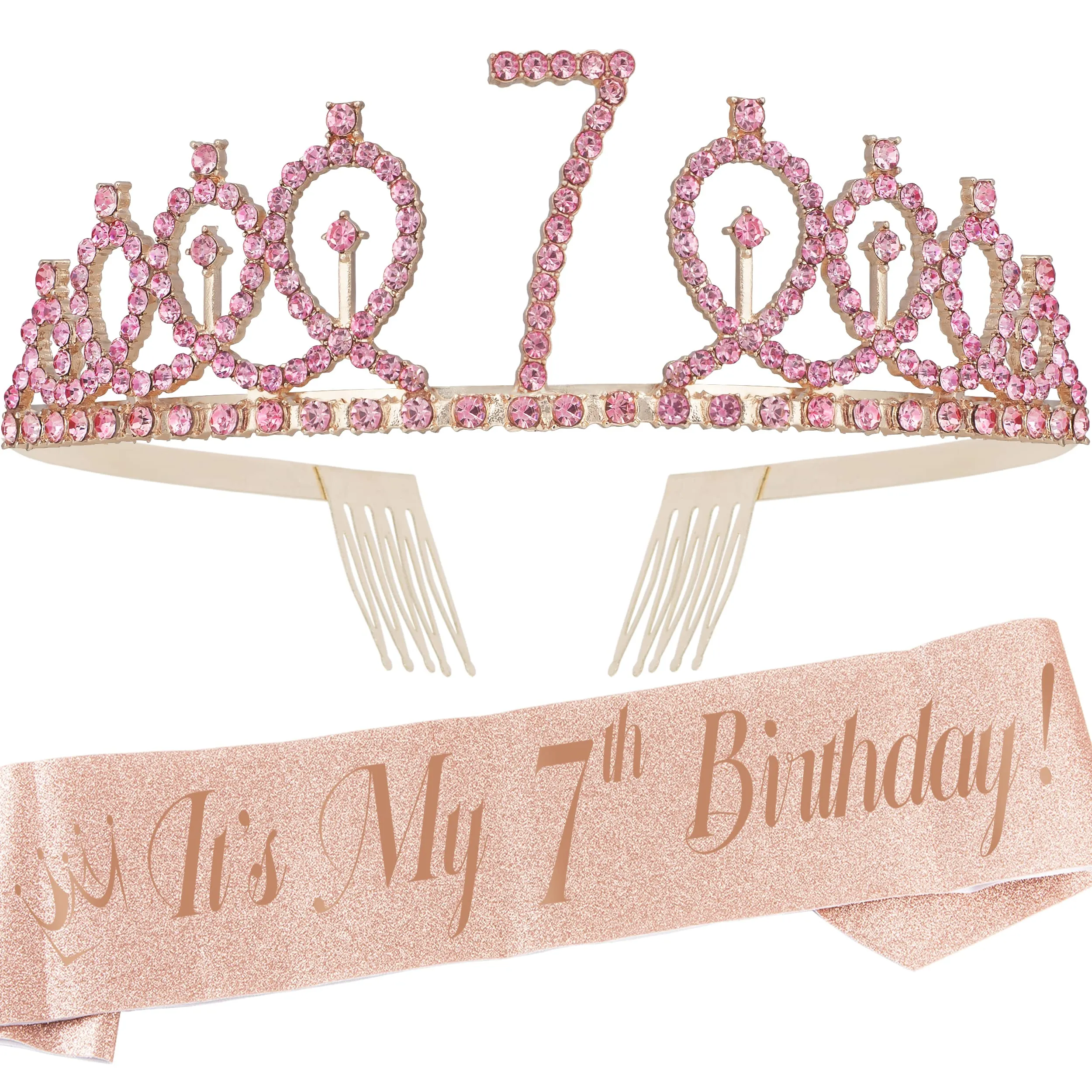 7th Birthday, 7th Birthday Decorations for Girls, 7th Birthday Tiara and Sash, 7th