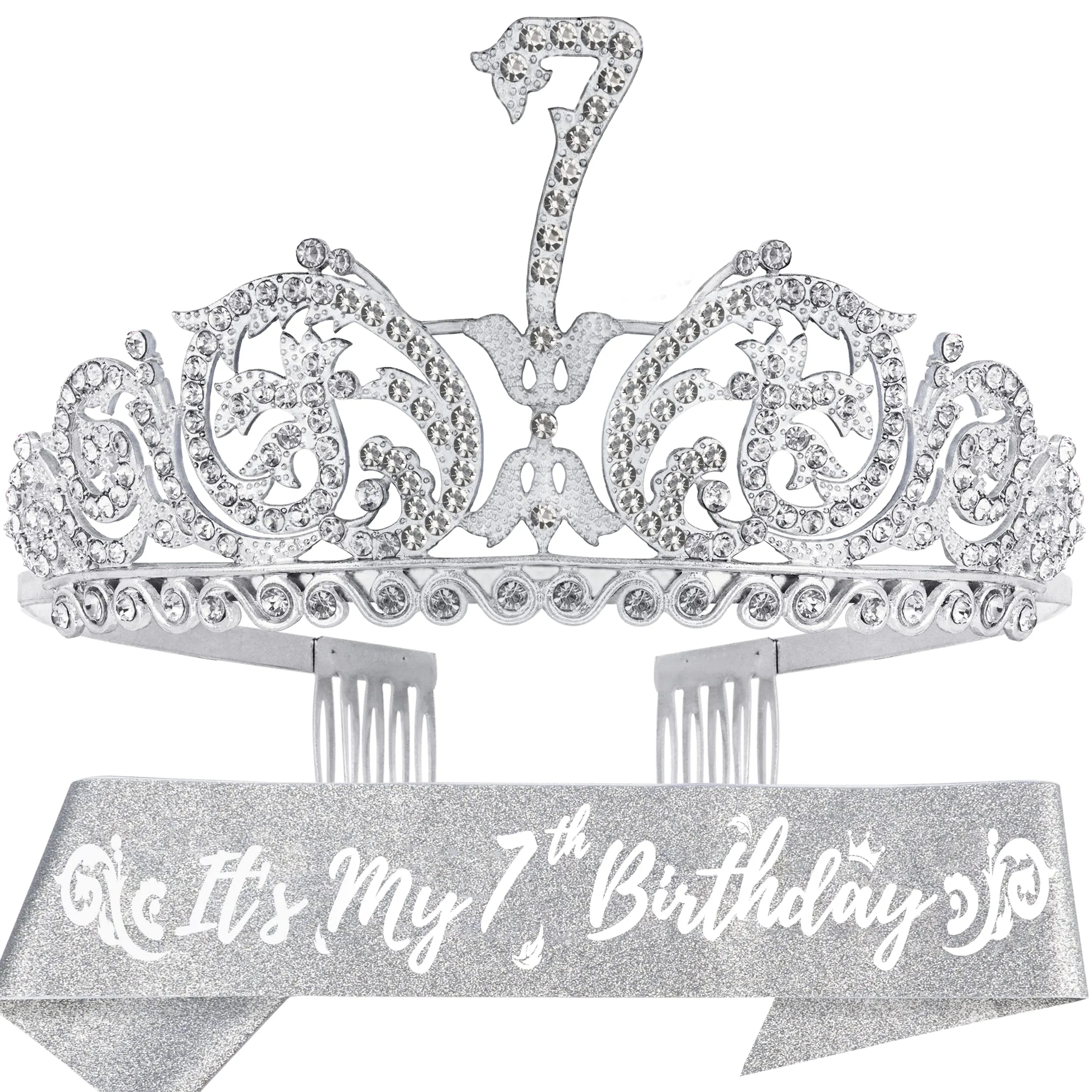 7th Birthday, 7th Birthday Decorations for Girls, 7th Birthday Tiara and Sash, 7th