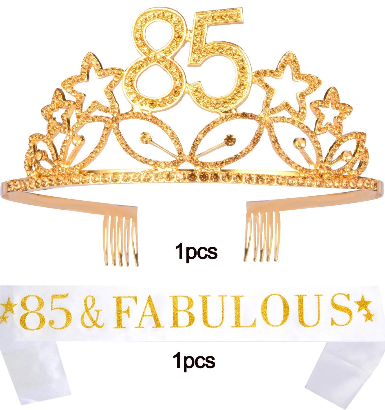 85th Birthday Gifts for Woman, 85th Birthday Tiara and Sash Gold, HAPPY 85th Birthday