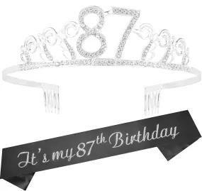 87th Birthday Gifts for Women, 87th Birthday Tiara and Sash, Happy 87th Birthday Party