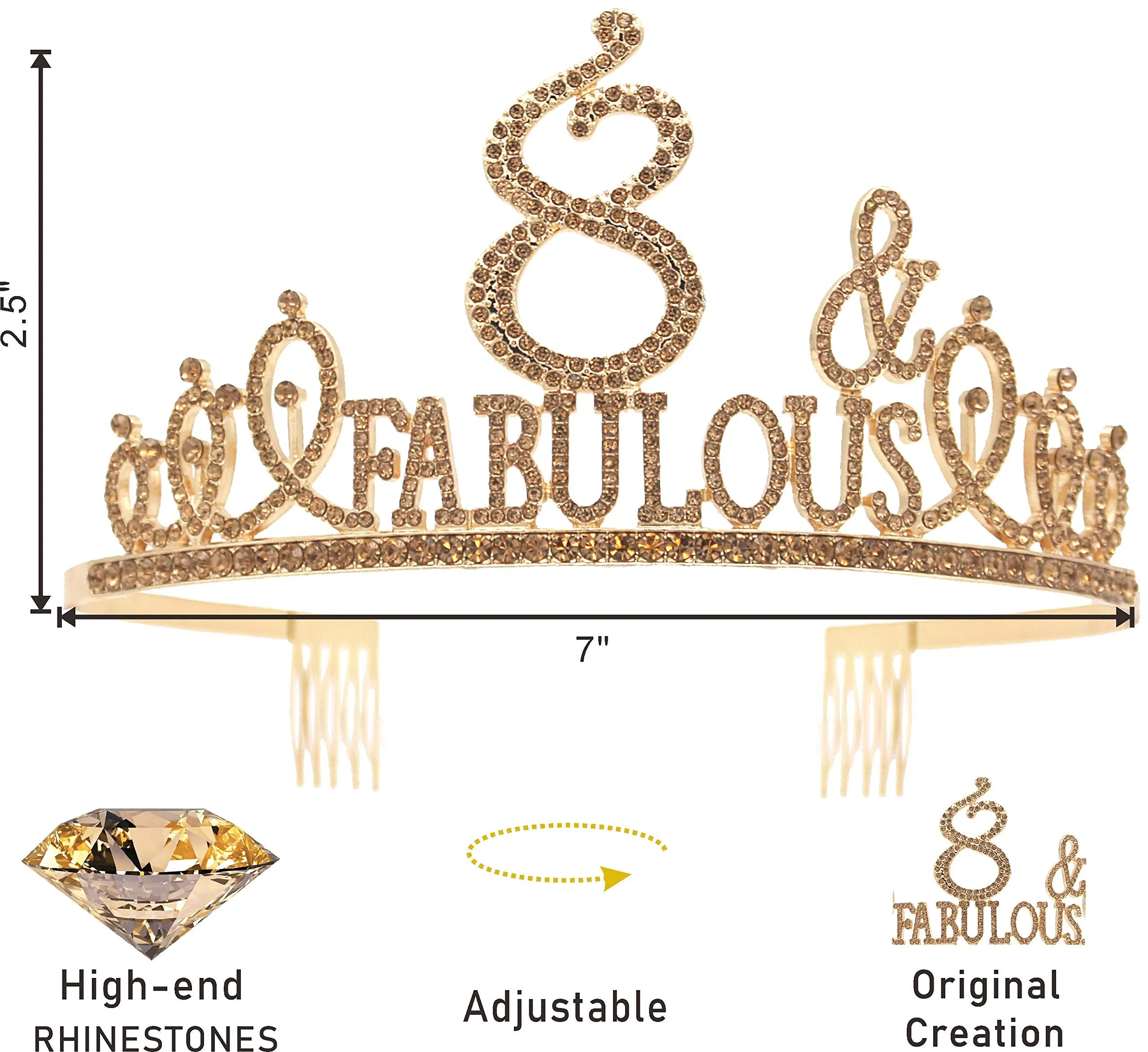 8th Birthday, 8th Birthday Gifts for Girls, 8th Birthday Tiara and Sash Gold, 8th Birthday