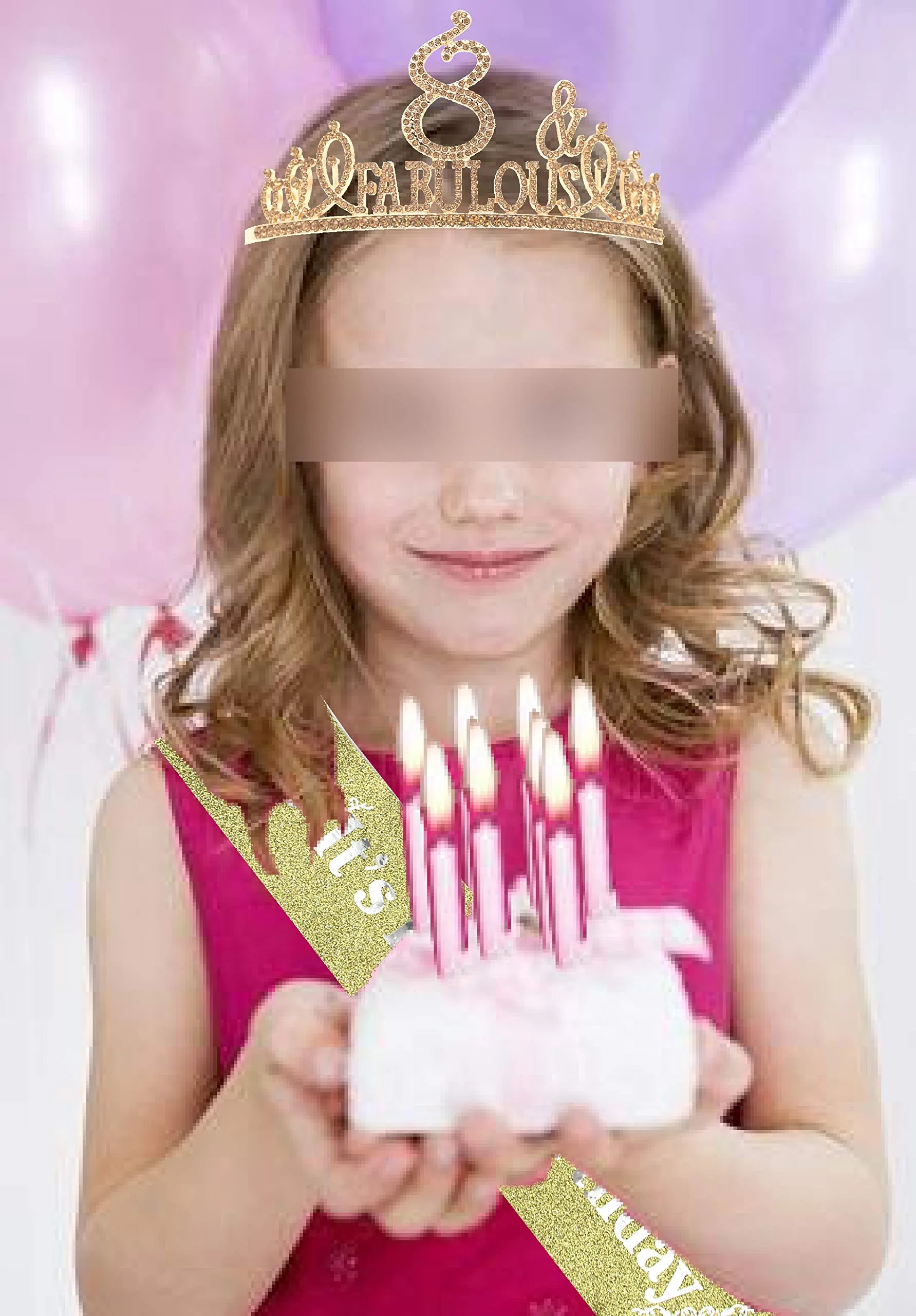 8th Birthday, 8th Birthday Gifts for Girls, 8th Birthday Tiara and Sash Gold, 8th Birthday