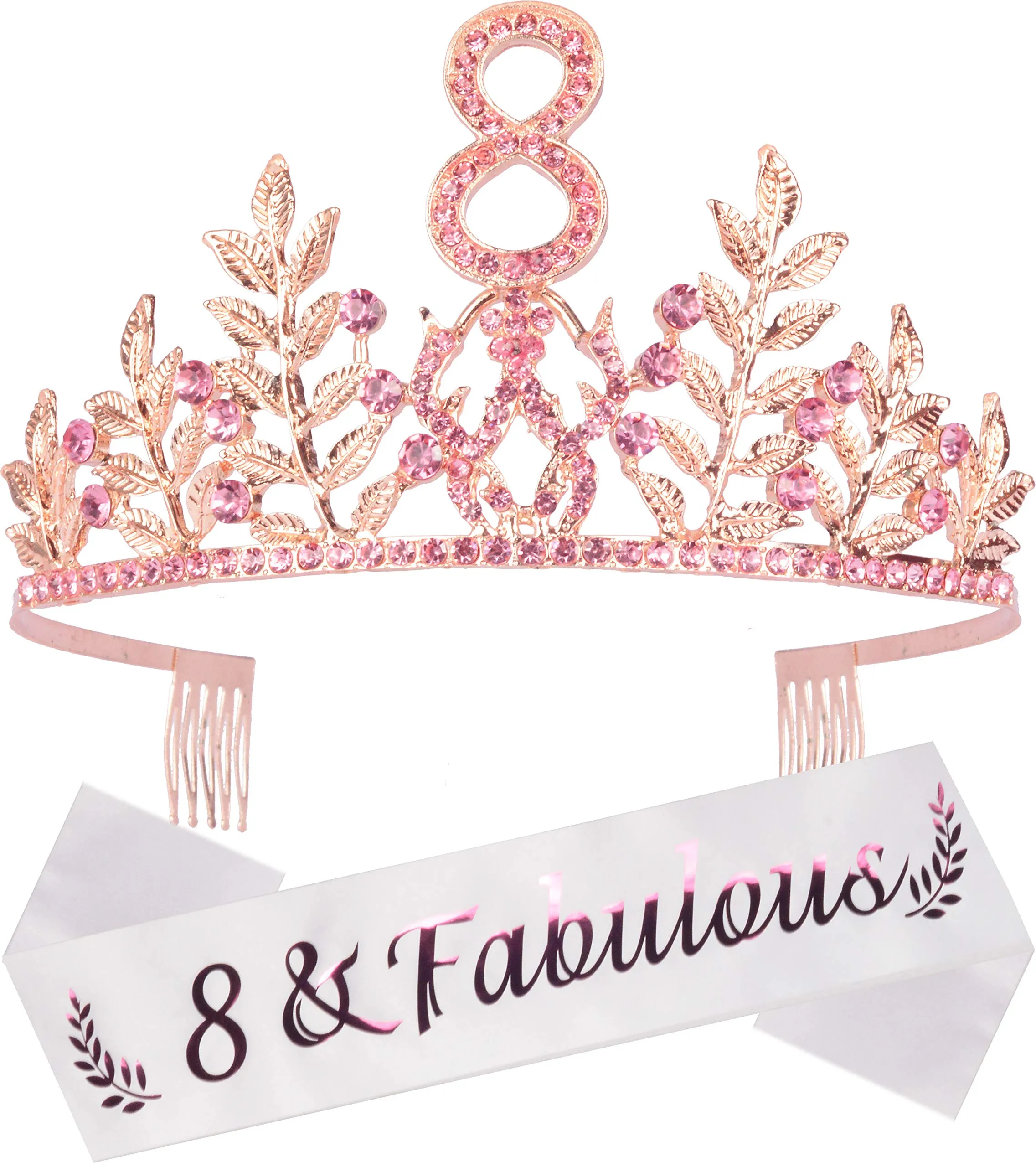 8th Birthday Gifts for Girls, 8th Birthday Tiara and Sash, 8 Fabulous Sash and Crystal