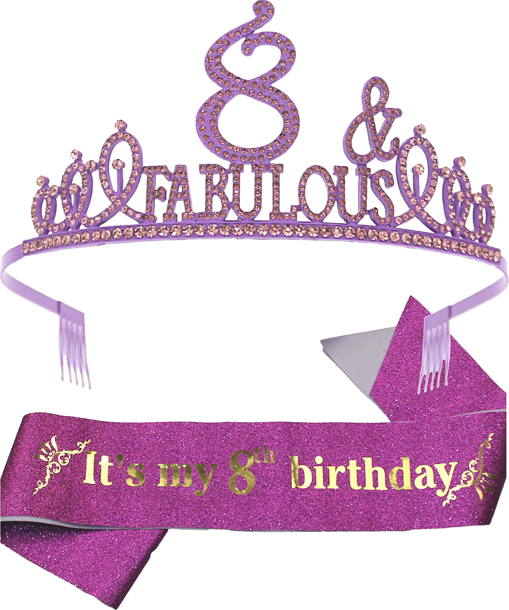 8th Birthday,8th Birthday Decorations for Girls,8th Birthday Sash,8th Birthday Crown,8th