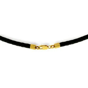 9 Carat 14K Solid Yellow Gold Leather Necklace Pearl Blue Topaz