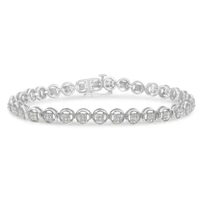 .925 Sterling Silver 1-1/3 Cttw Diamond 7" Open Circle Wheel Link Tennis Bracelet