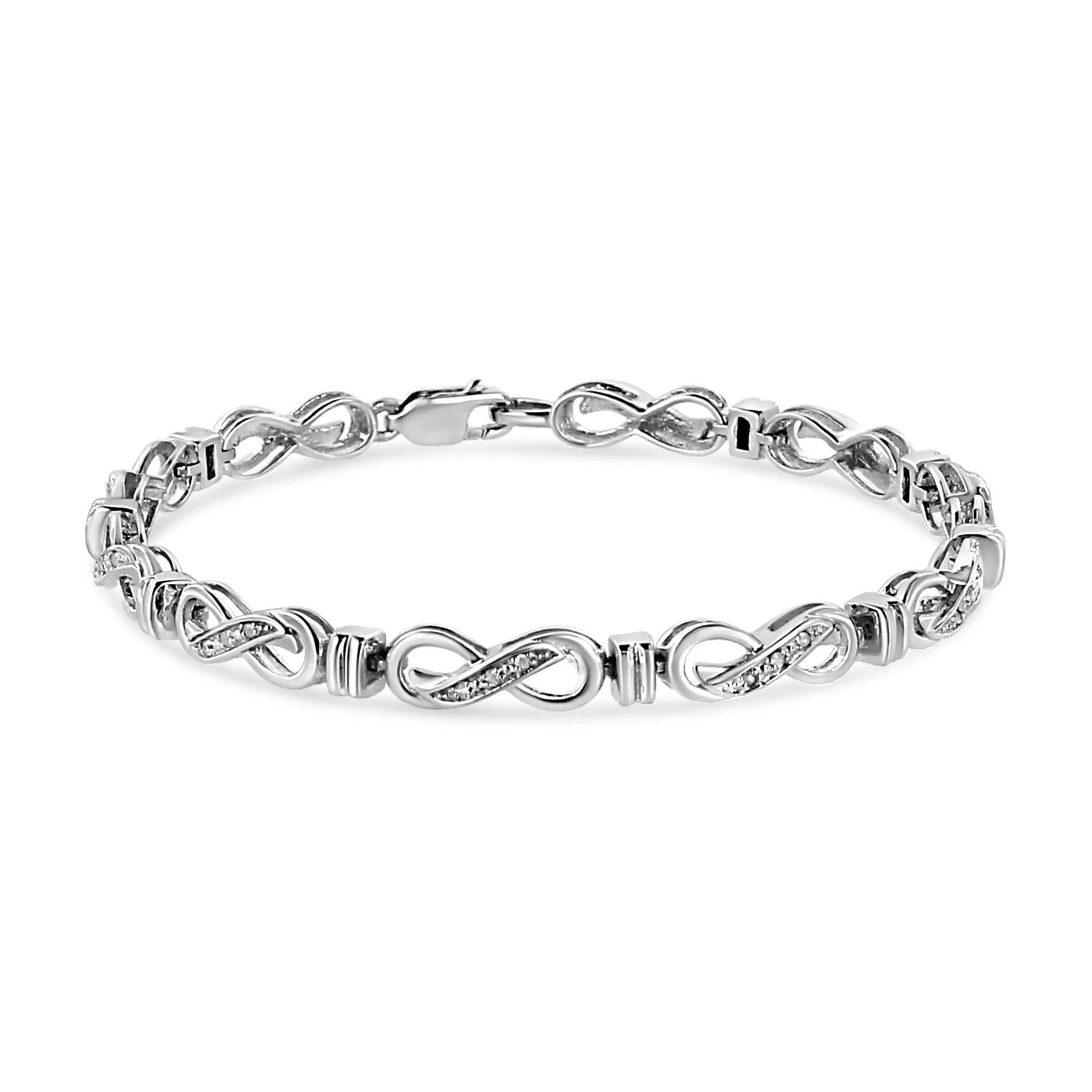 .925 Sterling Silver 1/6 Cttw Diamond Accent Infinity Link Bracelet (I-J Color, I3 Promo Clarity) - 7"