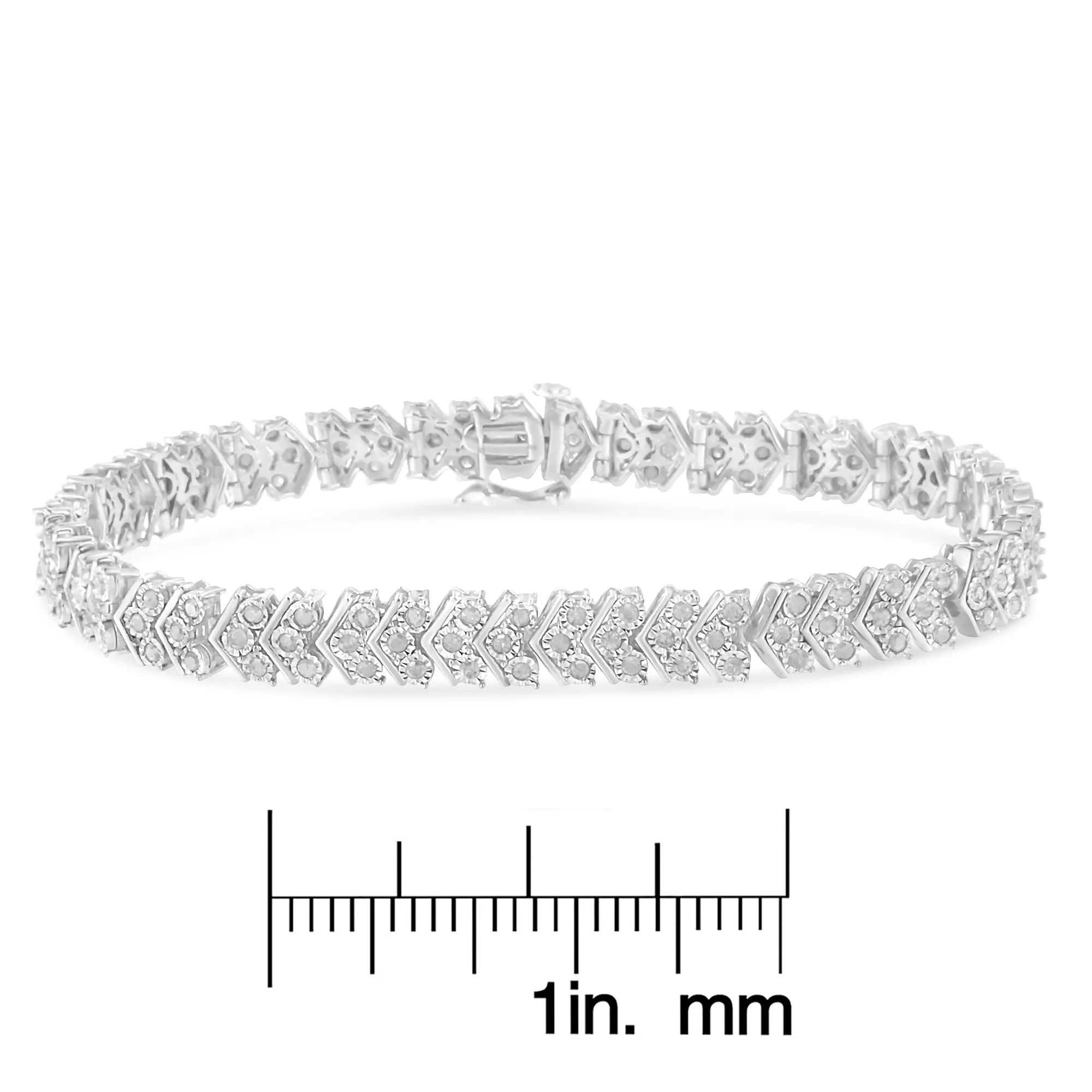 .925 Sterling Silver 2.0 Cttw Diamond Miracle-Set Nested Chevron Link 7" Tennis Bracelet