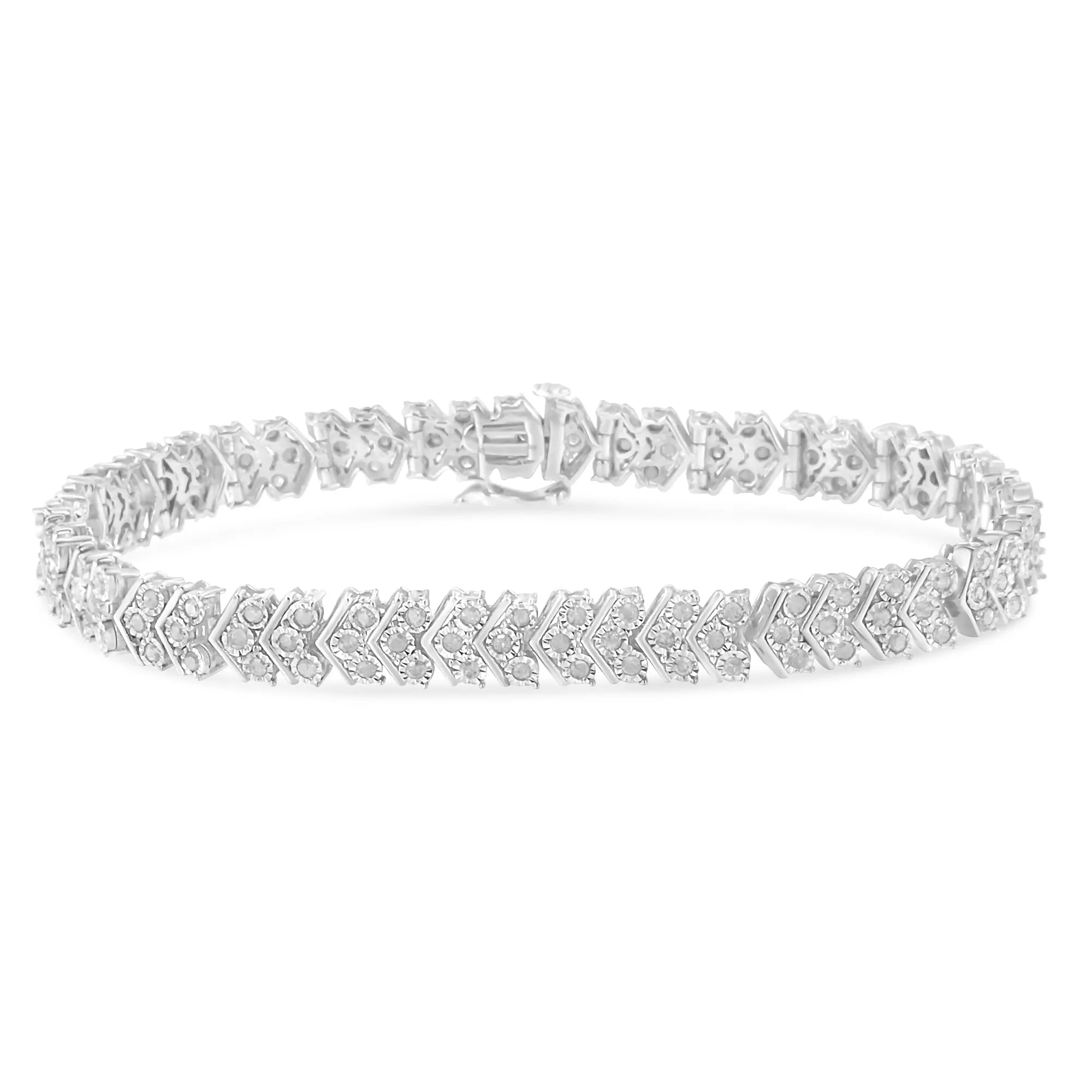 .925 Sterling Silver 2.0 Cttw Diamond Miracle-Set Nested Chevron Link 7" Tennis Bracelet