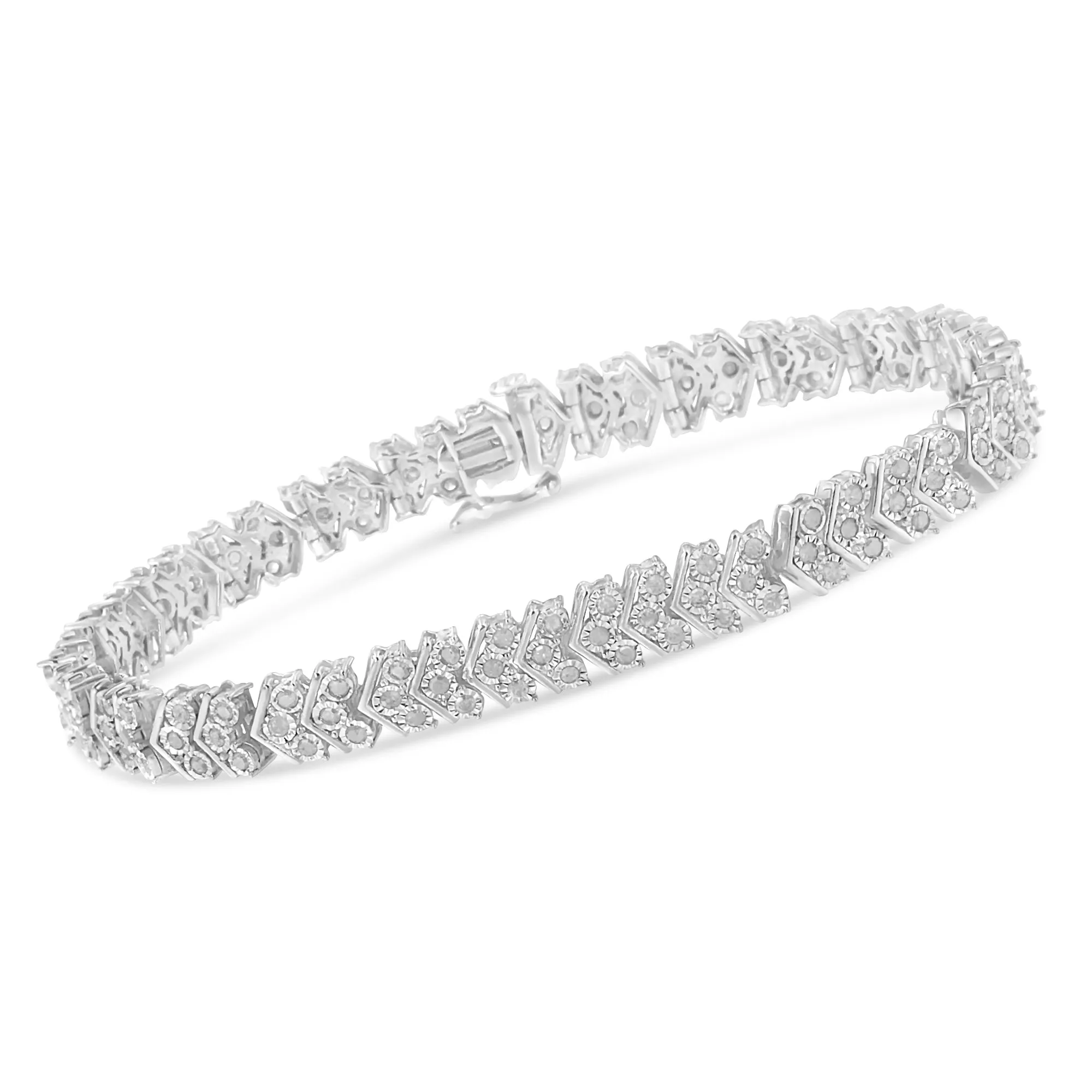 .925 Sterling Silver 2.0 Cttw Diamond Miracle-Set Nested Chevron Link 7" Tennis Bracelet