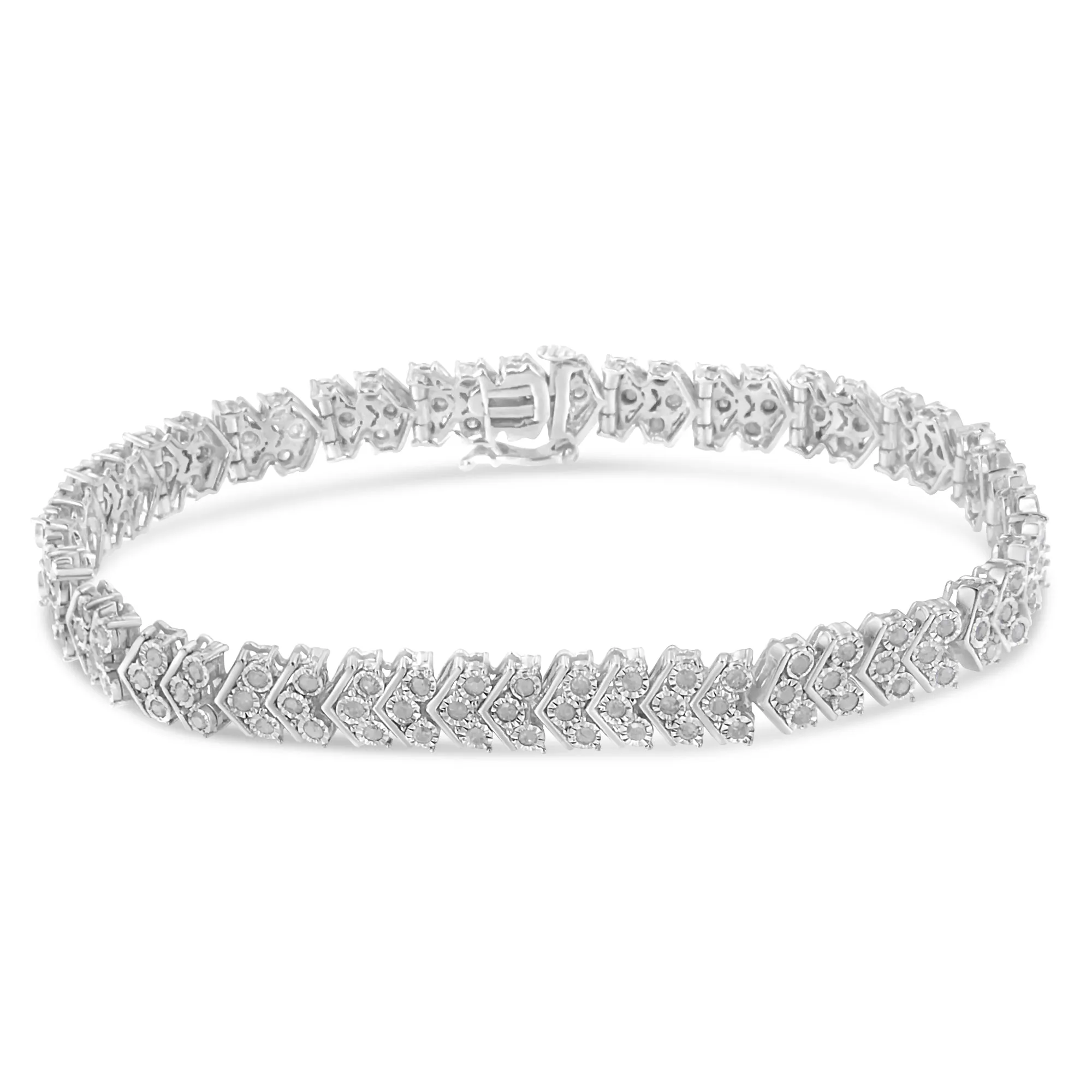 .925 Sterling Silver 2.0 Cttw Diamond Miracle-Set Nested Chevron Link 7" Tennis Bracelet