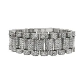 .925 Sterling Silver President CZ Bling Bling Bracelet 22MM in Rhodium