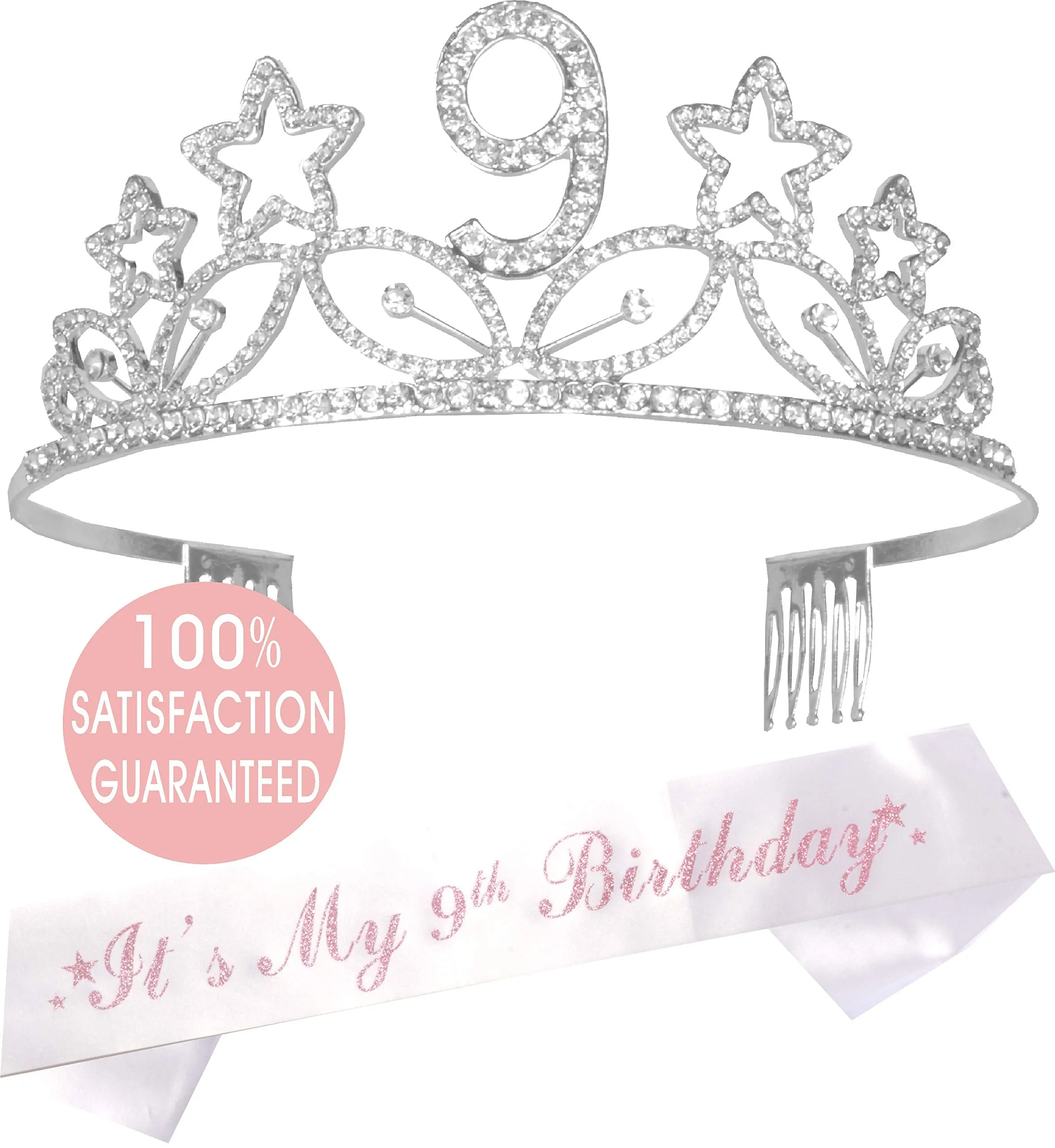 9th Birthday, 9th Birthday Gift, 9th Birthday Crown, 9th Birthday Sash for Girls, 9th