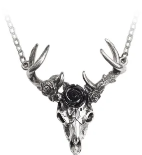 Alchemy Gothic White Hart, Black Rose Pendant