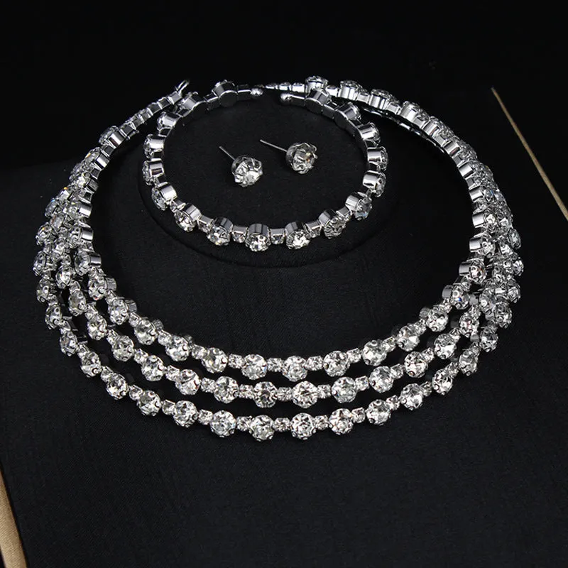 American full diamond necklace bracelet three-piece suit fashionable and versatile feminine accessories