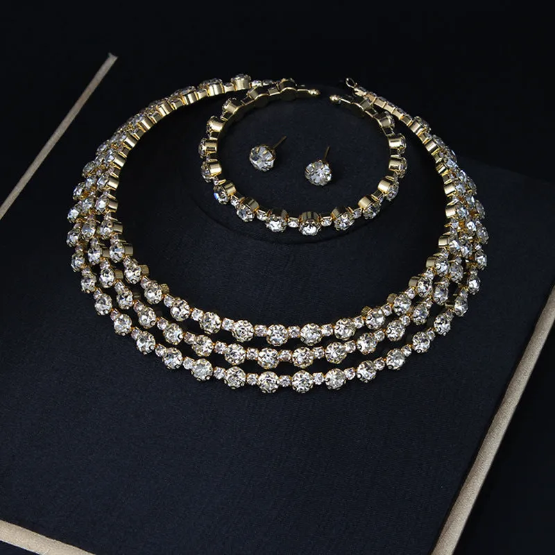 American full diamond necklace bracelet three-piece suit fashionable and versatile feminine accessories