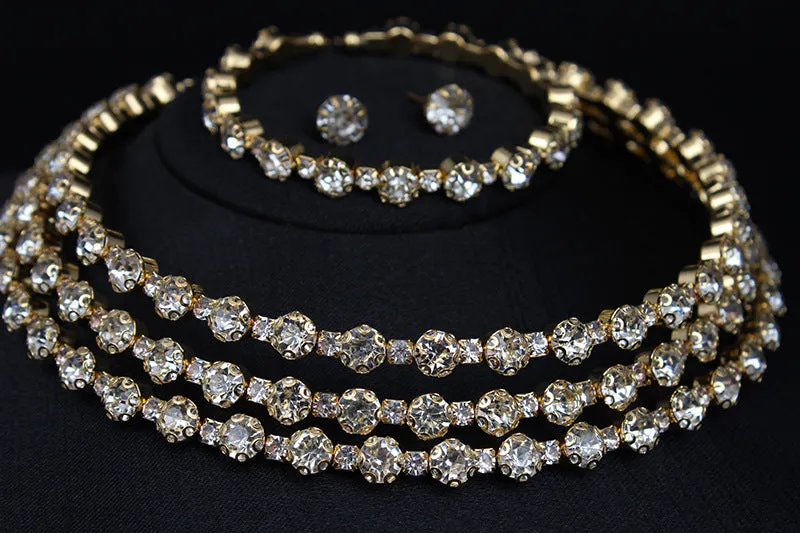 American full diamond necklace bracelet three-piece suit fashionable and versatile feminine accessories