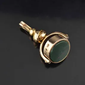 Antique Victorian 10K Love Knot Bloodstone Spinner Watch Fob