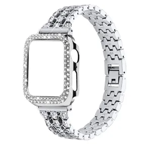 Apple Watch (41mm) five bead shiny rhinestone watch strap - Silver / Black / Silver