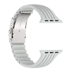 Apple Watch (45mm) stripe silicone watch strap with folding clasp - Grey