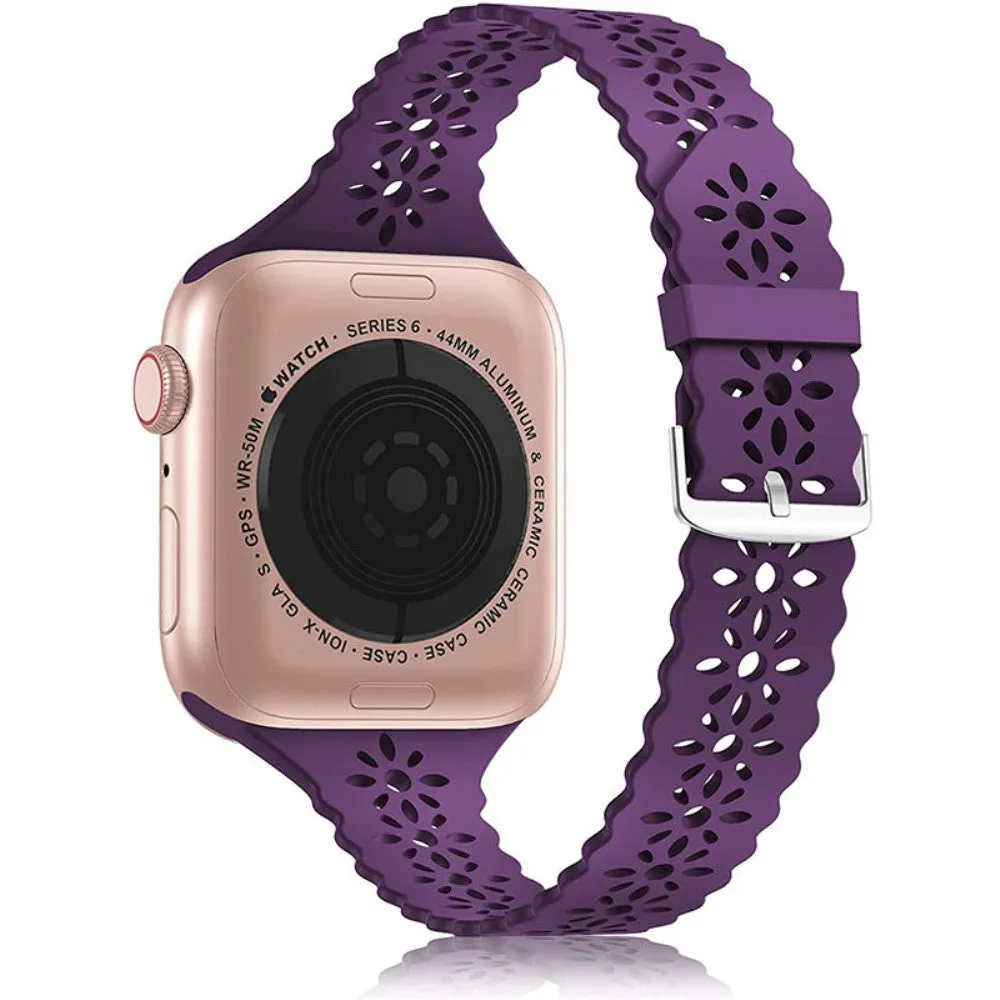 Apple Watch (45mm) stylish blossom silicone watch strap - Purple