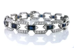 Art Deco Style Old Cut 3.84ct Diamond 6ct Sapphire Platinum Bracelet