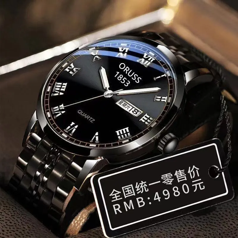 Automatic Mechanical Watch Men's Calendar Luminous Waterproof round Ordinary Glass Mirror Wrist Watch