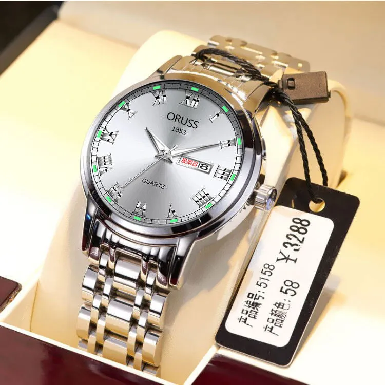 Automatic Mechanical Watch Men's Calendar Luminous Waterproof round Ordinary Glass Mirror Wrist Watch